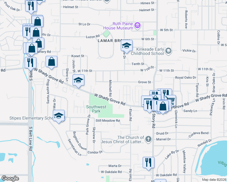 map of restaurants, bars, coffee shops, grocery stores, and more near 1201 Brandon Court in Irving