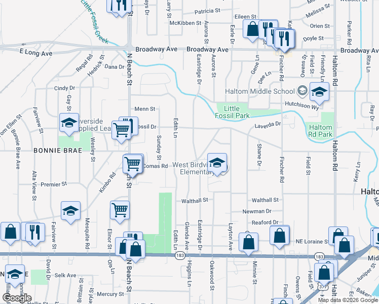 map of restaurants, bars, coffee shops, grocery stores, and more near 4121 McComas Road in Haltom City