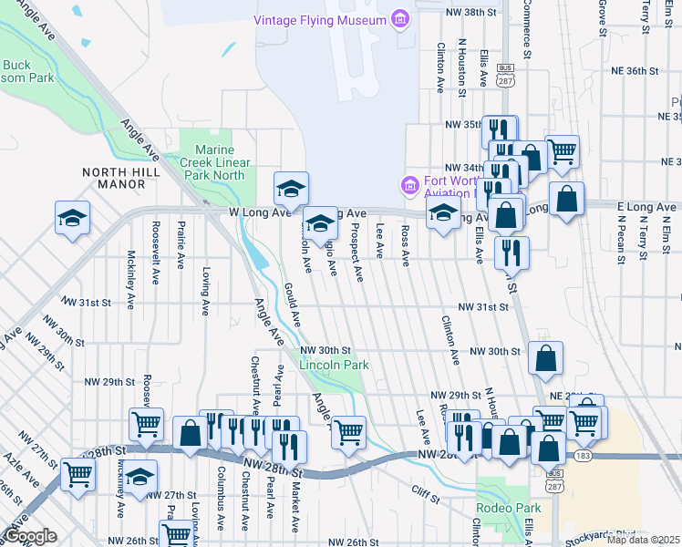 map of restaurants, bars, coffee shops, grocery stores, and more near 3110 Refugio Avenue in Fort Worth