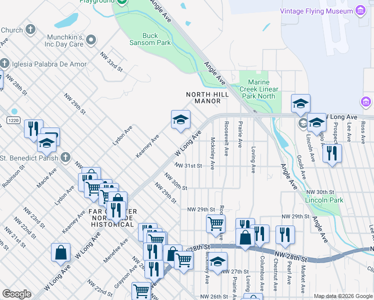 map of restaurants, bars, coffee shops, grocery stores, and more near 3110 Hanna Avenue in Fort Worth