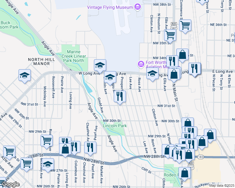 map of restaurants, bars, coffee shops, grocery stores, and more near 3110 Refugio Avenue in Fort Worth