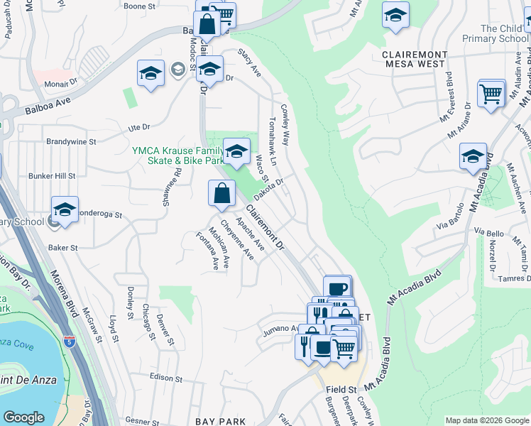 map of restaurants, bars, coffee shops, grocery stores, and more near in San Diego