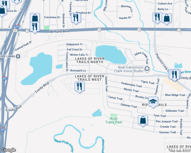 map of restaurants, bars, coffee shops, grocery stores, and more near 8421 Snow Egret Way in Fort Worth
