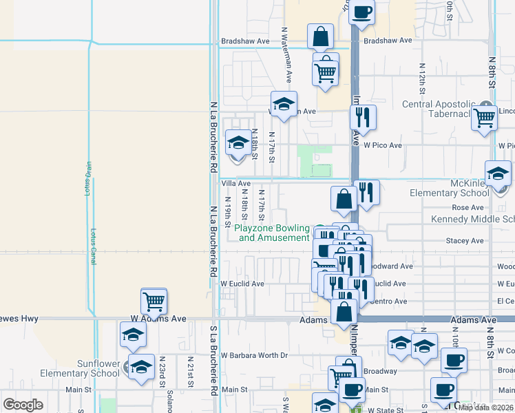 map of restaurants, bars, coffee shops, grocery stores, and more near 1090 North 17th Street in El Centro