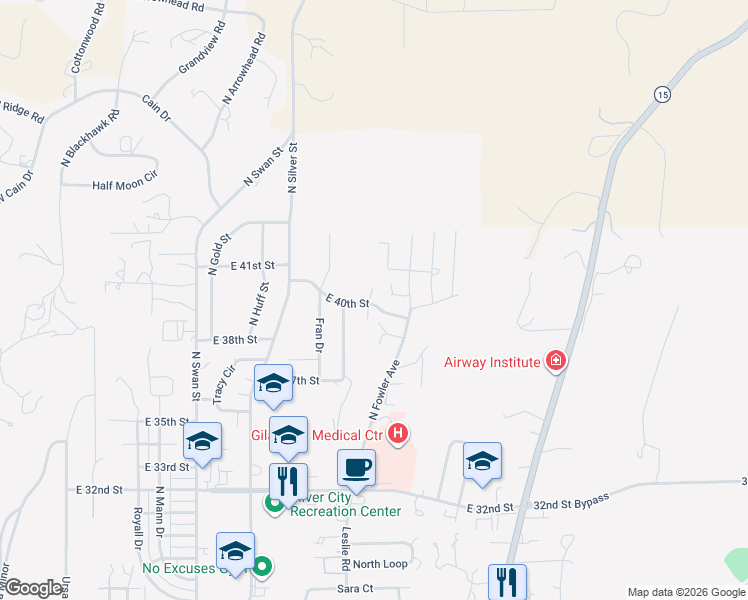 map of restaurants, bars, coffee shops, grocery stores, and more near 1119 East 40th Street in Silver City