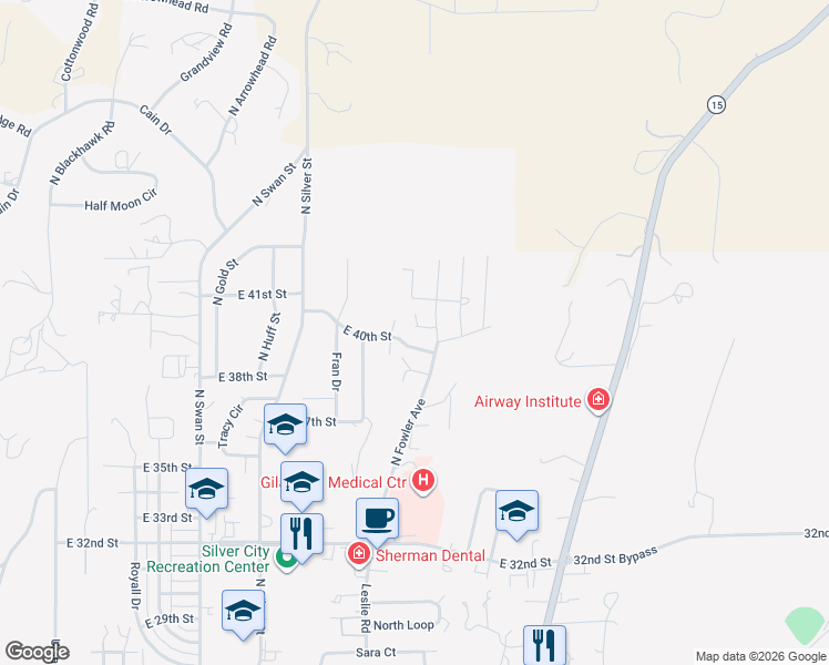 map of restaurants, bars, coffee shops, grocery stores, and more near 1219 E 40th St in Silver City