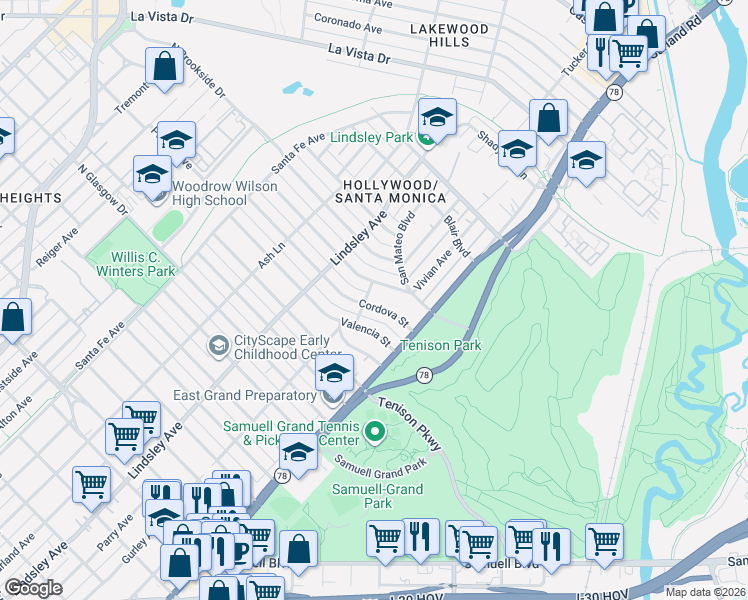 map of restaurants, bars, coffee shops, grocery stores, and more near 1007 Cordova Street in Dallas