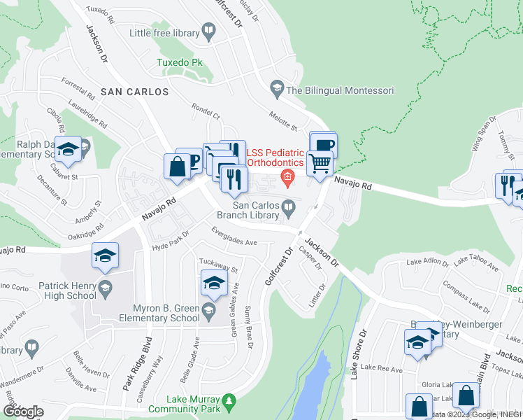 map of restaurants, bars, coffee shops, grocery stores, and more near 6839 Caminito Mundo in San Diego