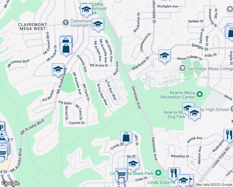 map of restaurants, bars, coffee shops, grocery stores, and more near 3108 Old Bridgeport Way in San Diego