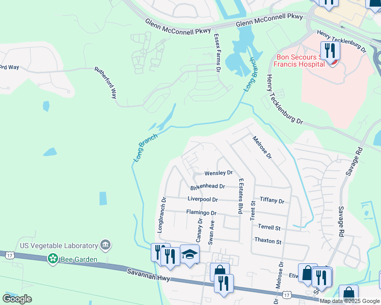 map of restaurants, bars, coffee shops, grocery stores, and more near 30 Brighton Circle in Charleston