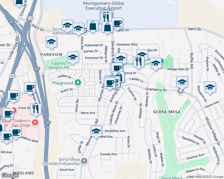 map of restaurants, bars, coffee shops, grocery stores, and more near in San Diego