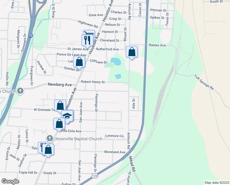 map of restaurants, bars, coffee shops, grocery stores, and more near 531 Villa Crest Avenue in Macon