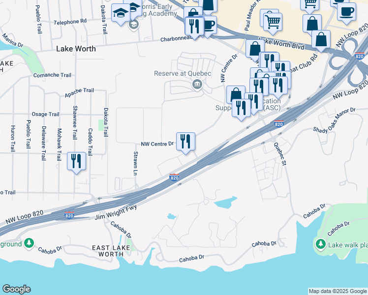 map of restaurants, bars, coffee shops, grocery stores, and more near 2925 Royalty in Fort Worth