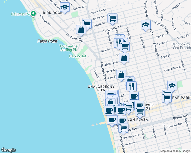 map of restaurants, bars, coffee shops, grocery stores, and more near 4884 Dixie Drive in San Diego