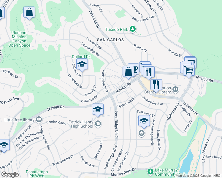 map of restaurants, bars, coffee shops, grocery stores, and more near 6763 Caminito Del Greco in San Diego