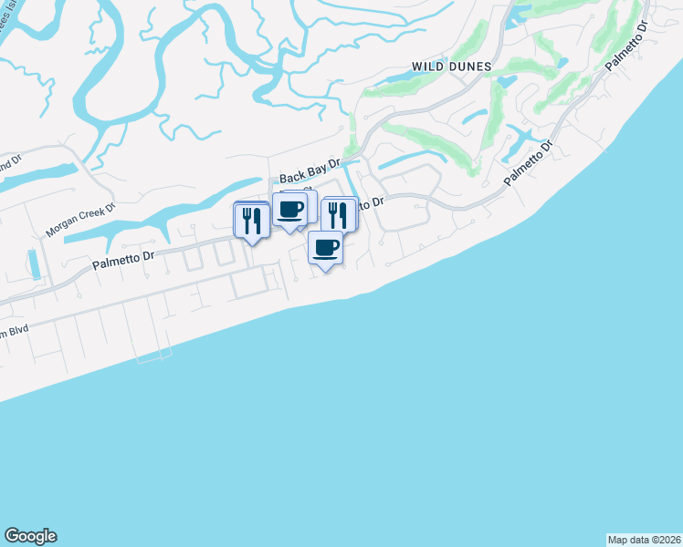 map of restaurants, bars, coffee shops, grocery stores, and more near 134 Grand Pavilion Boulevard in Isle of Palms