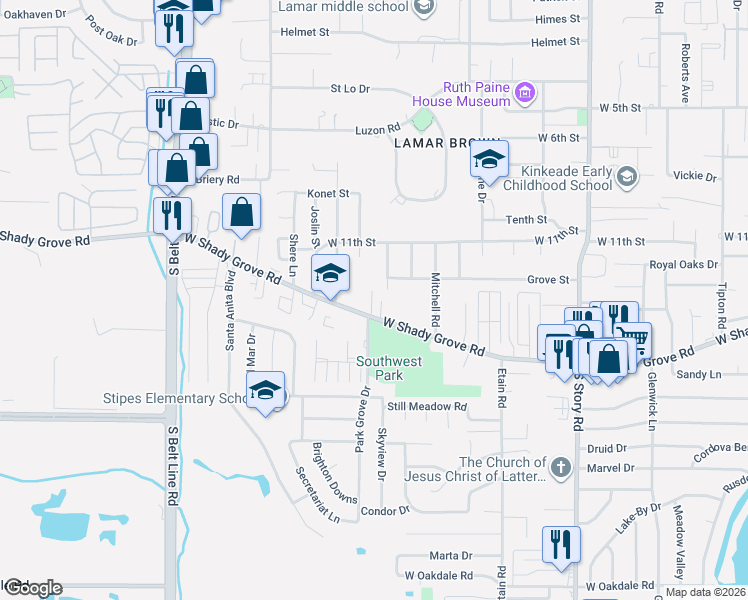 map of restaurants, bars, coffee shops, grocery stores, and more near 1208 Indy Circle in Irving