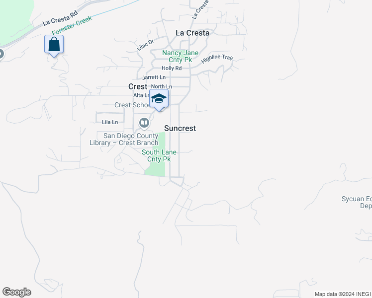 map of restaurants, bars, coffee shops, grocery stores, and more near 410 Woodland Lane in El Cajon