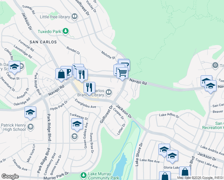 map of restaurants, bars, coffee shops, grocery stores, and more near 6884 Caminito Montanoso in San Diego
