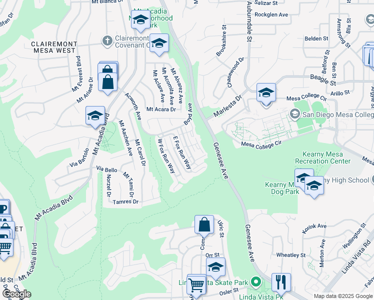 map of restaurants, bars, coffee shops, grocery stores, and more near 3120 Old Bridgeport Way in San Diego