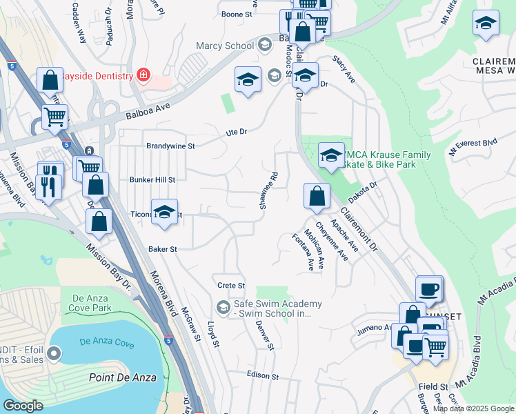 map of restaurants, bars, coffee shops, grocery stores, and more near 4049 Sioux Avenue in San Diego
