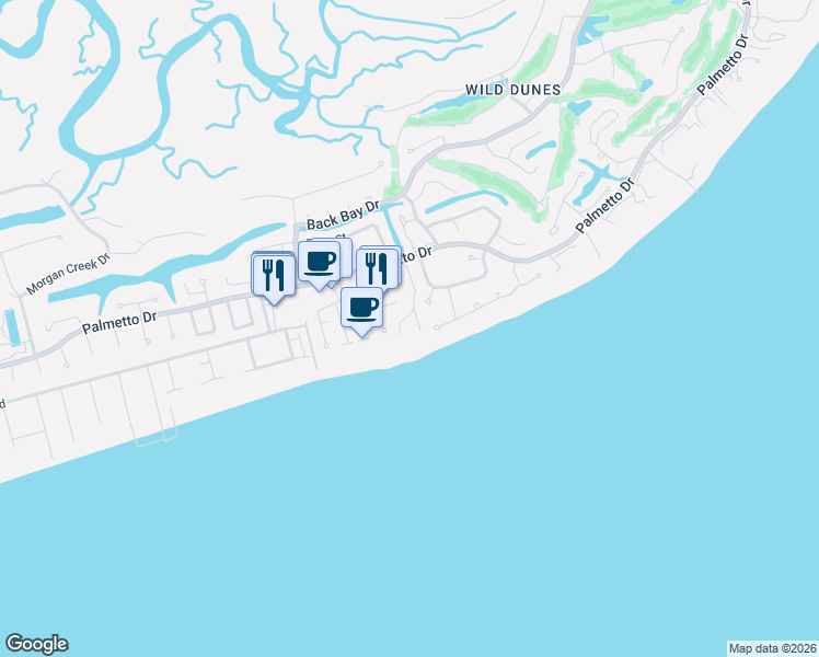map of restaurants, bars, coffee shops, grocery stores, and more near 8 Beachwood West in Isle of Palms