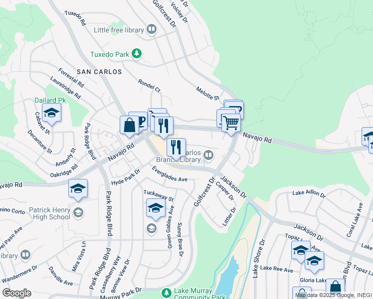 map of restaurants, bars, coffee shops, grocery stores, and more near 6877 Caminito Mundo in San Diego