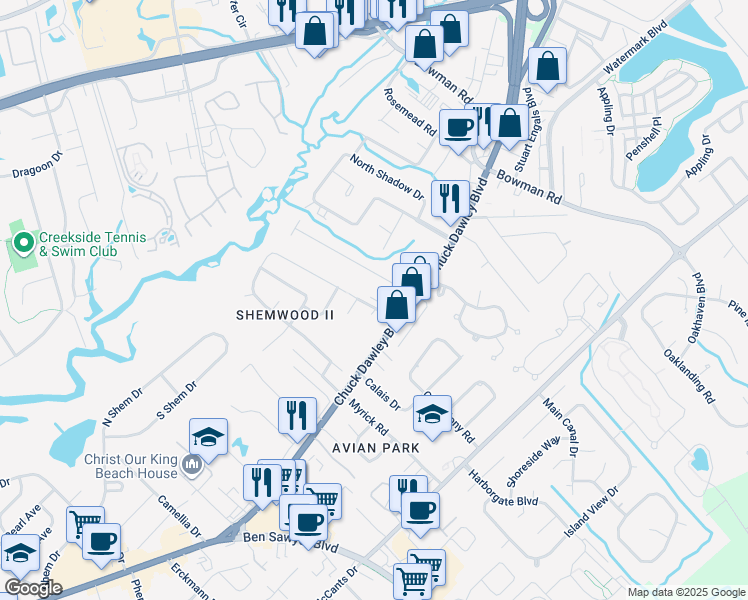 map of restaurants, bars, coffee shops, grocery stores, and more near 1183 Pleasant Pines Street in Mount Pleasant