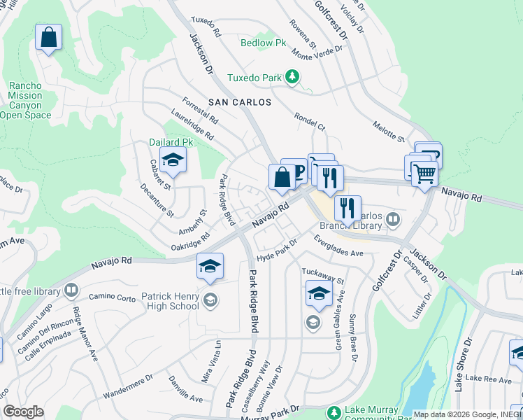 map of restaurants, bars, coffee shops, grocery stores, and more near 7212 Caminito Carlotta in San Diego