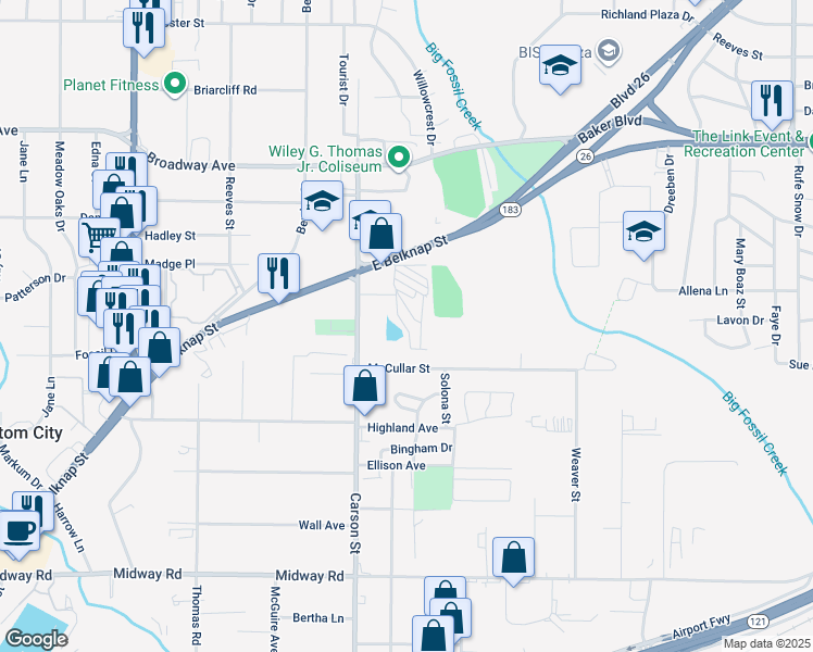 map of restaurants, bars, coffee shops, grocery stores, and more near 2905 Lake Drive in Haltom City