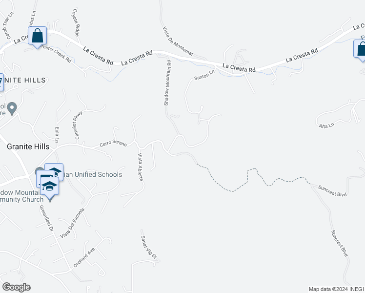 map of restaurants, bars, coffee shops, grocery stores, and more near 595 Calle De La Sierra in El Cajon