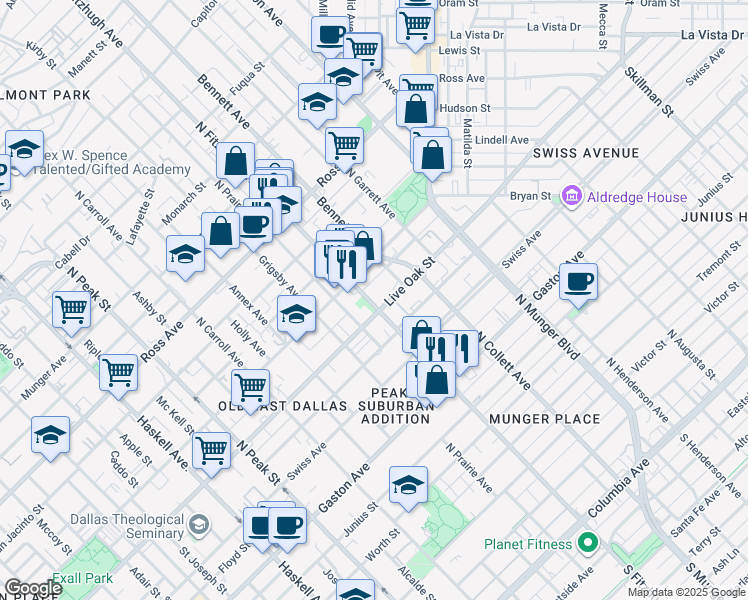 map of restaurants, bars, coffee shops, grocery stores, and more near in Dallas