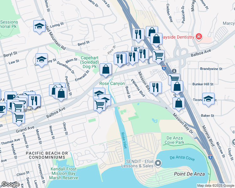 map of restaurants, bars, coffee shops, grocery stores, and more near 2627 Magnolia Avenue in San Diego