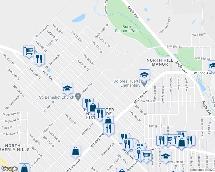 map of restaurants, bars, coffee shops, grocery stores, and more near 2900 Northwest 29th Street in Fort Worth