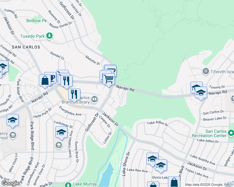 map of restaurants, bars, coffee shops, grocery stores, and more near 7007 Golfcrest Drive in San Diego