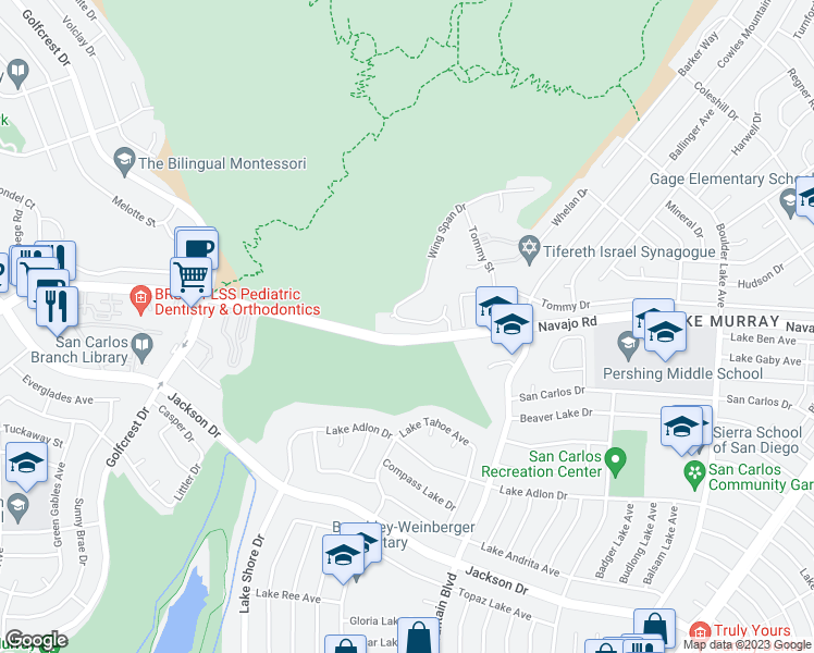map of restaurants, bars, coffee shops, grocery stores, and more near 7733 Eagle Ridge Drive in San Diego