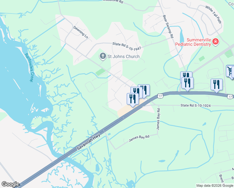 map of restaurants, bars, coffee shops, grocery stores, and more near 3862 New Hope Road in Johns Island