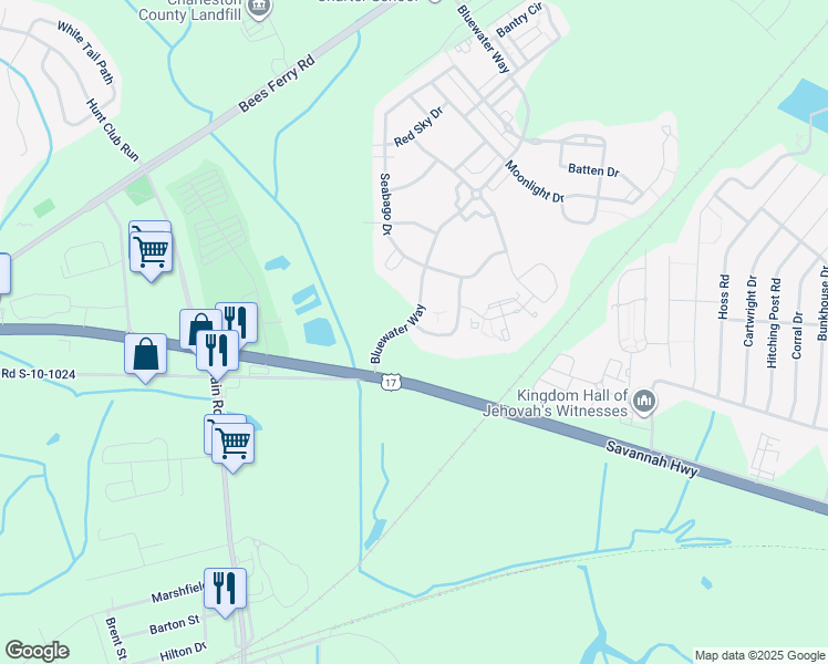 map of restaurants, bars, coffee shops, grocery stores, and more near 1680 Bluewater Way in Charleston