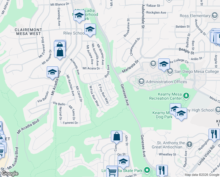 map of restaurants, bars, coffee shops, grocery stores, and more near 3138 Old Bridgeport Way in San Diego