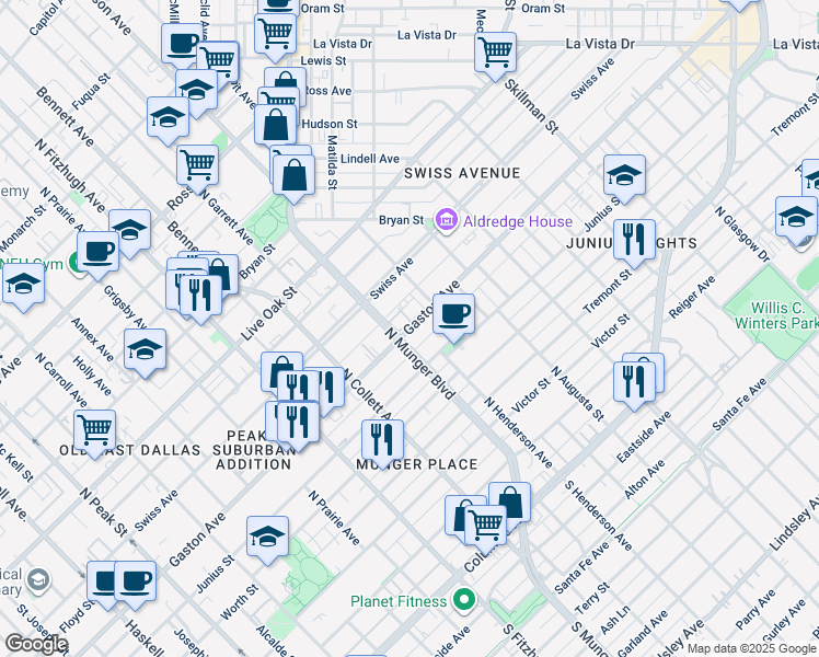 map of restaurants, bars, coffee shops, grocery stores, and more near 5223 Gaston Avenue in Dallas