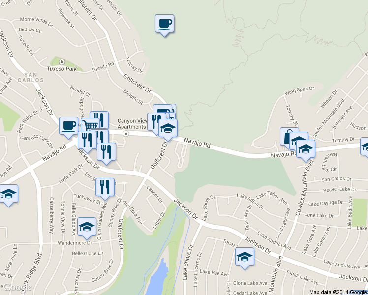 map of restaurants, bars, coffee shops, grocery stores, and more near 6986 Caminito Perico in San Diego