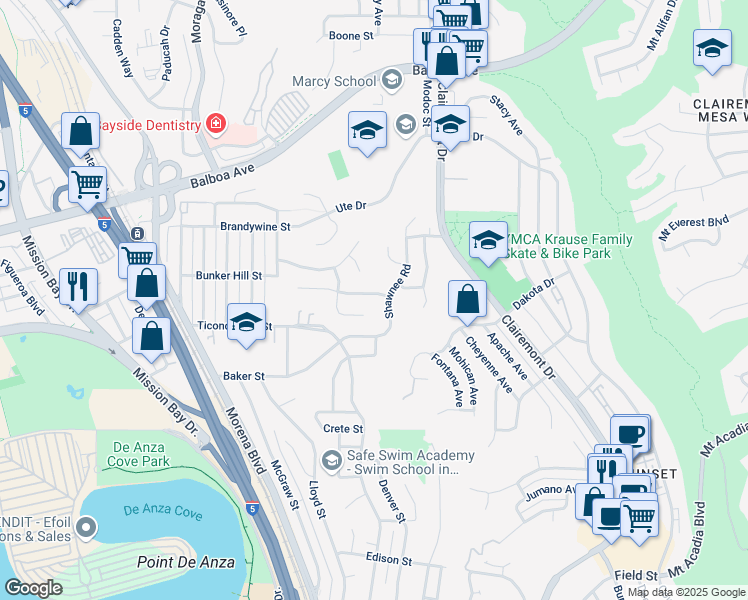 map of restaurants, bars, coffee shops, grocery stores, and more near 4049 Sioux Avenue in San Diego