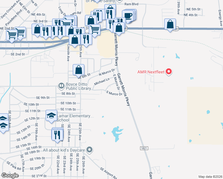 map of restaurants, bars, coffee shops, grocery stores, and more near 2902 Stan Terrace in Mineral Wells