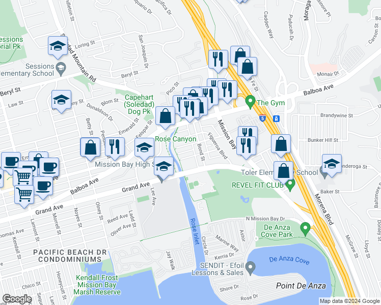 map of restaurants, bars, coffee shops, grocery stores, and more near 2627 Magnolia Avenue in San Diego