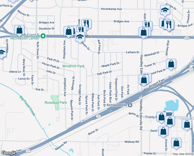 map of restaurants, bars, coffee shops, grocery stores, and more near 2903 Ash Park Drive in Richland Hills