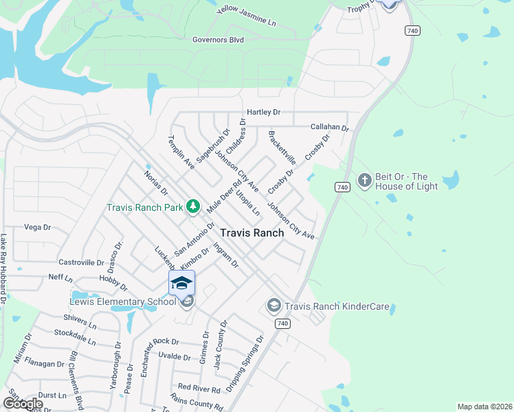map of restaurants, bars, coffee shops, grocery stores, and more near 1021 Utopia Lane in Forney