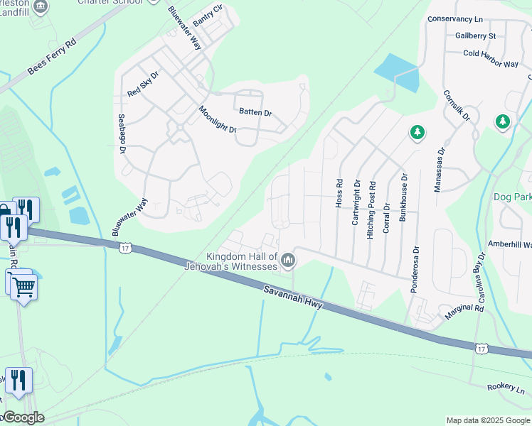 map of restaurants, bars, coffee shops, grocery stores, and more near 1000 Bonieta Harrold Drive in Charleston