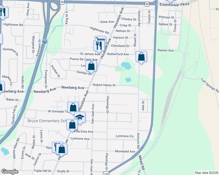 map of restaurants, bars, coffee shops, grocery stores, and more near 3251 Harrell Street in Macon