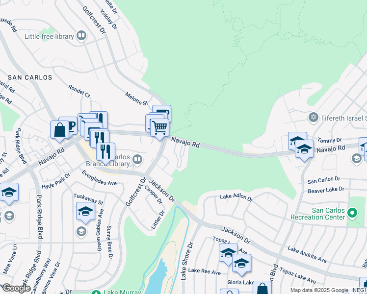 map of restaurants, bars, coffee shops, grocery stores, and more near 6990 Caminito Perico in San Diego