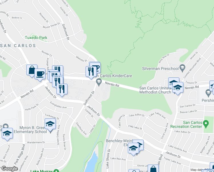 map of restaurants, bars, coffee shops, grocery stores, and more near 6990 Caminito Perico in San Diego
